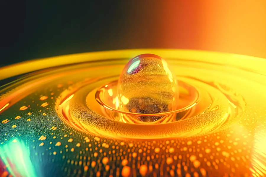 A close-up image of a glowing, futuristic bubble forming in a liquid surface, surrounded by vibrant hues of orange and blue, symbolizing innovation and the cutting-edge advancements in Omega Tech.A close-up image of a glowing, futuristic bubble forming in a liquid surface, surrounded by vibrant hues of orange and blue, symbolizing innovation and the cutting-edge advancements in Omega Tech.