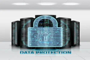 EMLIS multi-layer encryption technology securing server systems with digital lock, representing data protection.