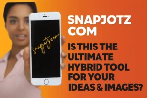 Snapjotz com app interface displayed on a smartphone screen, with the tagline 'Is this the ultimate hybrid tool for your ideas & images?' showcasing the platform’s multimedia journaling features and accessibility.