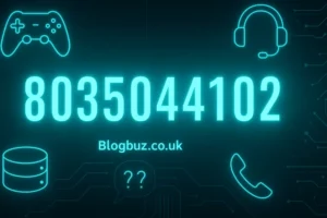 8035044102 on a dark circuit-board background with gaming icons (controller, headset, database, phone)..