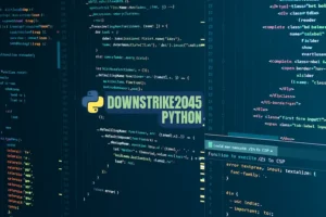 DowsStrike2045 Python interface showing high-resolution code editor with Python and HTML scripts, representing a cybersecurity toolkit for ethical hacking and network security.