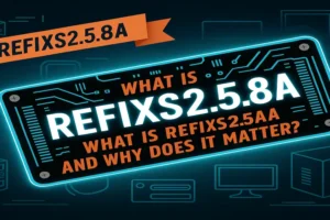 Hero graphic for Refixs2.5.8a with a circuit-board design and the headline “What is Refixs2.5.8a and why does it matter?”—used as the article’s featured image on system optimization.